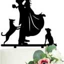LOVENJOY Dogs Wedding Cake Topper Bride Groom with 2 Dogs Black, Gift Boxed
