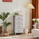 DUMOS Nightstand with 4 Drawers Bedside Table with Removable Fabric Bins Sturdy Steel Frame Wood Top Organizer Furniture for Bedroom Closet Living Room,Light Gray, 11.82"d X 17.71"w X 37.4"h