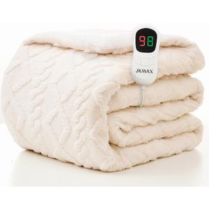 JKMAX Heated Electric Blanket Full Size-72"x84" Heating Blanket with 10 Heating Levels & 5 Time Settings Over-Heat ProtectionWinter Warmer for Adults with ETL CertificationCream