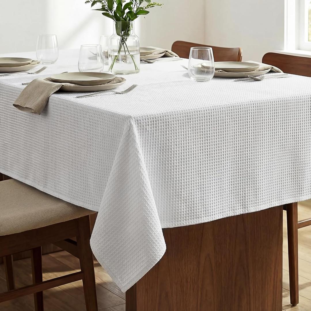 H.VERSAILTEX Rectangle Tablecloth Waffle Textured Waterproof Table Cloth Stain Resistant Wrinkle Free Washable Decorative Table Cover for Dining, Kitchen, Wedding and Parties (60x120 Inch,White)