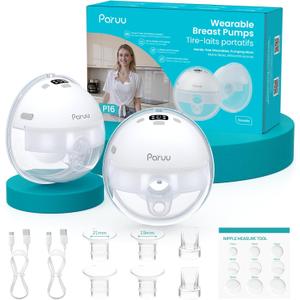 Paruu Hands Free Breast Pump P16, Wearable Breast Pump Electirc Portable with 4 Modes & 12 Levels, Max 309mmHg Strong Suction 19/21/24mm Flange Inserts Wearable Breastfeeding Pump, 2 Pack White