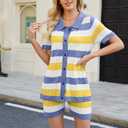 Womens Sweater Knit Pajama Sets Short Sleeve Top and Shorts Matching Lounge Set Loungewear (L)