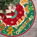 Gingerbread Tree Skirt 48 Inch Christmas Gingerbread Man Tree Mat with Cute Candy Cane Merry Christmas Design for Winter Xmas New Year Party Supplies