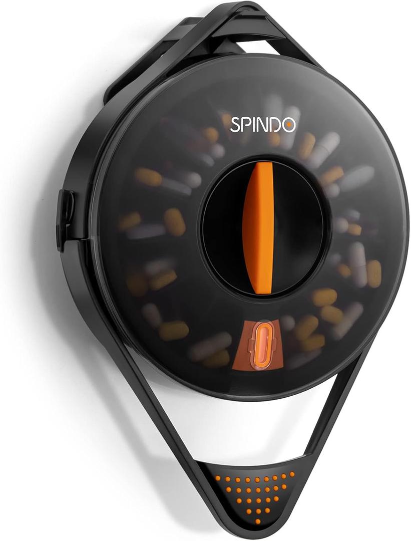 Fullicon Weekly Pill Dispenser Organizer with 14 Large Compartments and Child-Proof Lock, Spindo Medicine Dispenser-Dispense Vitamin/Tablet/Supplement for Elderly/Amnesia/Dementia (Light Black)