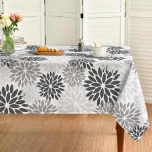 Horaldaily Black Grey Dahlia Table Cloth 6084 Inch Rectangular, Modern Geometry Flower Decor Table Covers for Kitchen Dining, Washable Seasonal Tablecloth for Party Picnic Dinner Decor