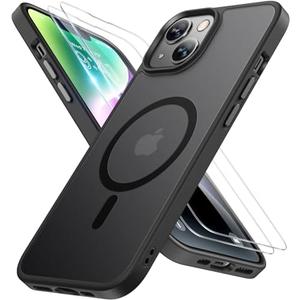 Miracase Magnetic for iPhone 14 Plus Case 6.7 inch (Compatible with MagSafe)（with 2X Screen Protectors） Military-Grade Protection, Anti-Fingerprint Translucent Matte Phone Case Cover, Black