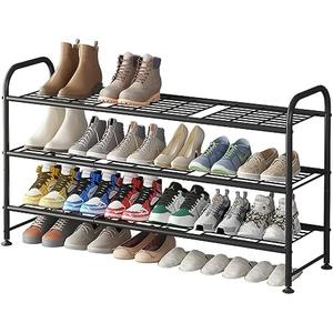 LINZINAR Shoe Rack 3 Tier Long Metal Shoe Organizer for Closet Entryway Black