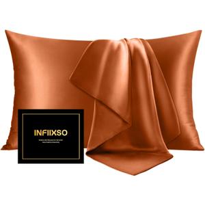 INFIIXSO Mulberry Silk Pillowcase for Hair and Skin, Silk Pillow Cases Queen Size Set of 2 with Hidden Zipper 20x30 Inches, Ultra Smooth and Soft Cooling Pillow Cases for Hot Sleepers(Orange, 2 Pack)