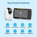 MEGATEK BabyView Video Baby Monitor with Camera and Audio, 5 Screen, Pan-Tilt-Zoom, No-WiFi 2.4GHz Wireless, 30-Hour Battery, Night Vision, 2-Way Talk, VOX, Lullabies, Timer, Temperature Alerts
