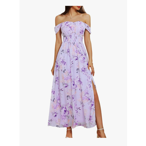 GRACE KARIN 2025 Women's Summer Floral Print Flowy A Line Maxi Dresses Sleeveless Smocked Off Shoulder Dress XL