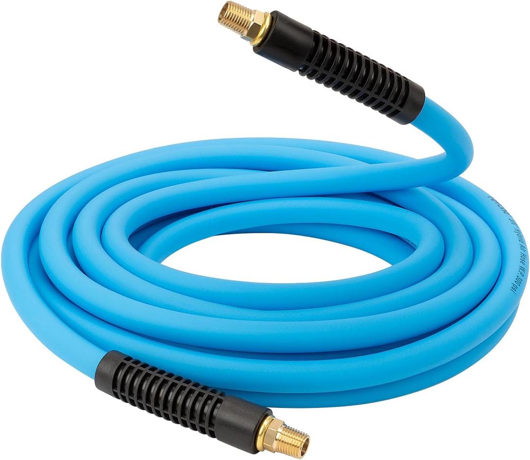 Fevone 25ft Air Hose for Compressor, 3/8" ID with 1/4 Inch MNPT Brass Fittings, 300 PSI, Hybrid Polymer Pneumatic Hose, Lightweight, Durable, Blue (AH1)
