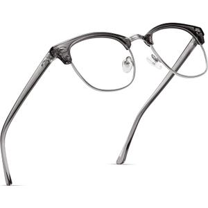 Blue Light Blocking Glasses Vintage Half Frame UV Clear Lens Anti Eyestrain Computer Gaming Glasses for Women Men(P48) (B02-crystal Grey Silver Frame)