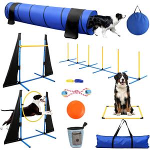 POPMOON Agility Training Equipment for Dogs,Dog Agility Equipment for Backyard&Indoor Training-Professional Backyard Course with Adjustable Jumps,Collapsible Tunnel,Storage Bags&Toys (11 Pcs)