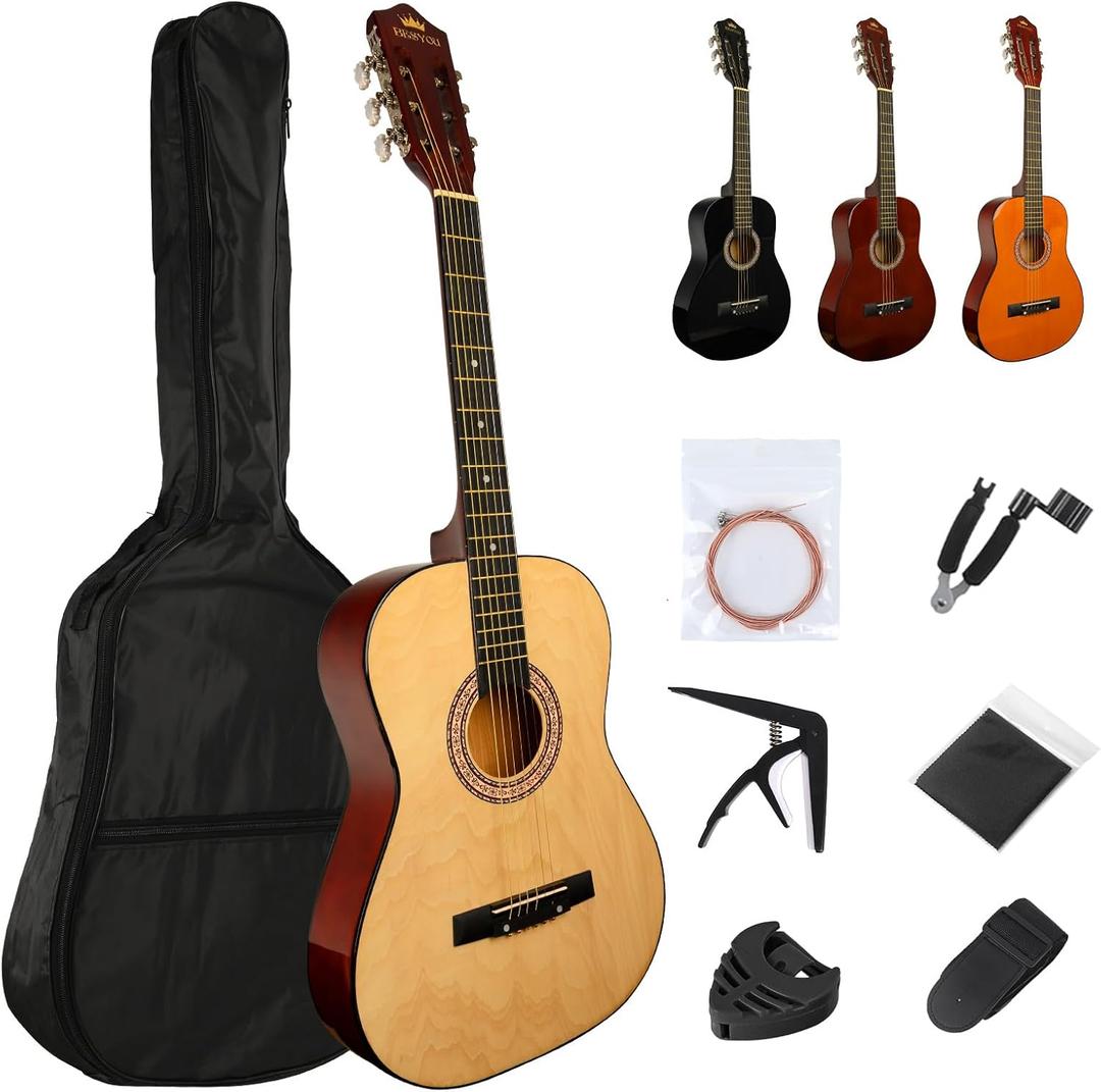 Acoustic Guitar 38" Wood Guitar with starter kit-Travel Gig Bag, Tuner,guitar pick with Beginner Set for Kids/Adults -Natural