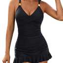 Blooming Jelly Women One Piece Swimsuits Swim Dress Tummy Control Bathing Suits V Neck Ruffle Skirt Swimwear Large