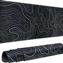 Gaming Mouse Pad Large 31.5 x 11.8in Topographic Keyboard Mousepad for Non-Slip Base and Stitched Edge, Extended Desk Pad XL Desk Mat (Black)