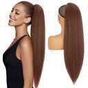Hairro Drawstring Ponytail Hair Extensions For Women Synthetic Kinky Yaki Pony Tail Hairpieces 24 Inch 150g #33 Dark Auburn