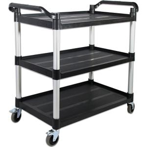 Service Cart with Wheels Lockable Large Size, Plastic Restaurant Cart Heavy Duty, Utility Commercial Cart for Office, Warehouse, Foodservice,40.1" L x 19.2" W x 38.5" H. Black (Large)
