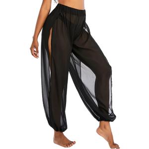 American Trends Sheer Beach Mesh Swimsuit Cover Up Harem Pants for Women High Slit See Through