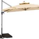 Patio Umbrella, Rectangle Outdoor Cantilever Umbrella, Aluminum Offset Umbrella with Champagne Frame for Pool Deck Garden Outdoor shade for Garden Deck Pool Patio, Beige(Weighted Base Not Include) (8.5' x 8.5')