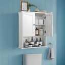 Bathroom Cabinet Wall Mounted Over Toilet Storage Cabinet 20x28 Inch White Wood Wall Space Saver Medicine Cabinets for Bathroom Storage with Adjustable Shelf, 2 Doors, Soft Hinge