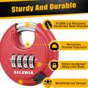 DELSWIN Outdoor Combination Padlock - 4 Digit Heavy Duty Disc Lock with Hardened Shackle,Combo Padlock for Gate,Storage Unit,Fence(25/64" Shackle, Red)