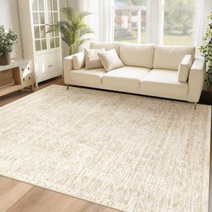 6x9 Area Rugs for Living Room: Washable Moroccan Geometric Boho Rug Farmhouse Non Slip Stain Resistant Large Rug Low Pile Soft Carpet for Bedroom Dining Room Home Office Children Room (Beige,6'x9')