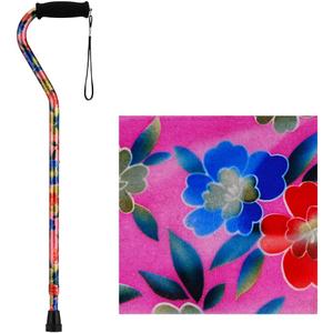 NOVA Designer Walking Cane with Offset Handle, Lightweight Adjustable Cane with Carrying Strap, Cane for Men and Women, Walking Canes for Balance, Pink Garden Design