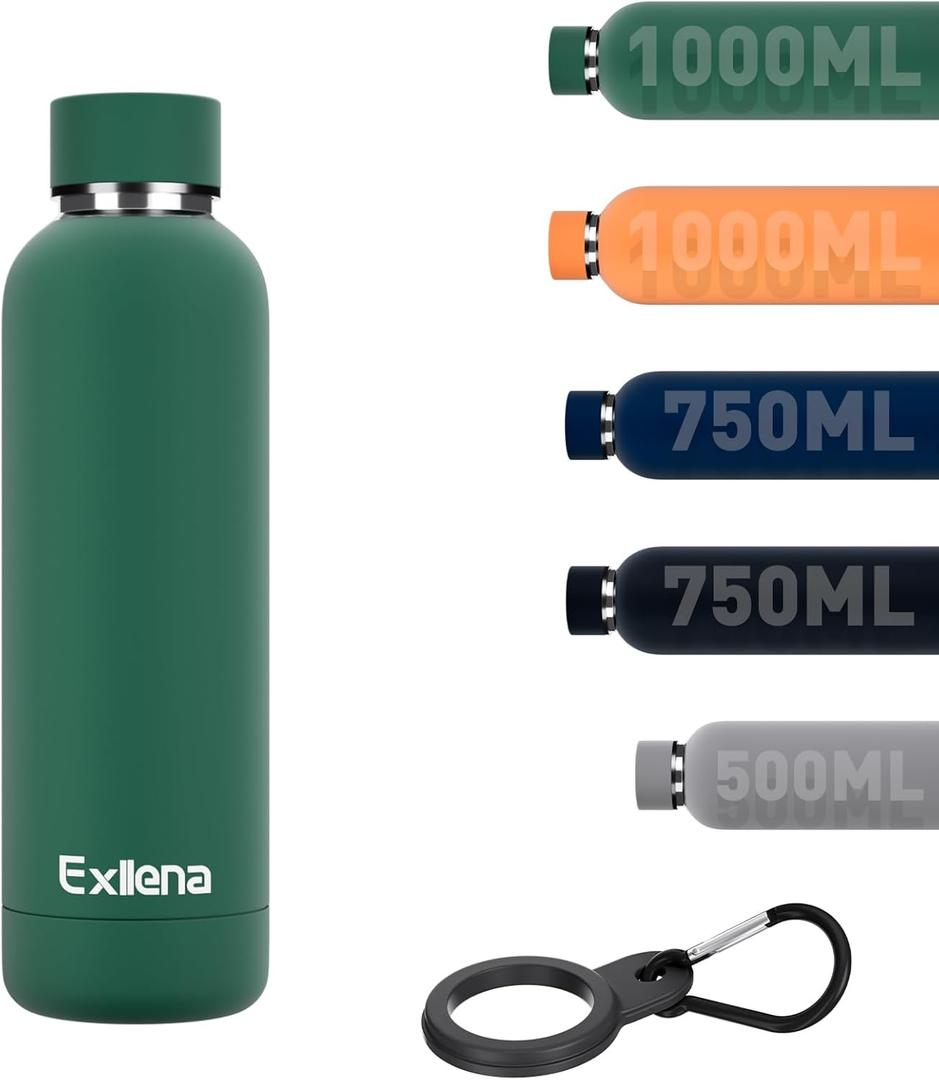 Exllena Slim Insulated Water Bottles for Travel 18oz with Clip, Double Wall Vacuum Stainless Steel Water Bottle Keeps Drinks Cold 24 Hrs/Hot 12 Hrs, 100% Leakproof, BPA Free(Emerald Green) (16.9 Ounces)