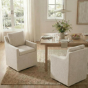 KISLOT Upholstered Dining Chairs Set of 2, Modern Dining Room Chairs with Casters & Washable Cover, Rolling Accent Chair with Comfy Backrest for Kitchen, Farmhouse, Living Room, Linen