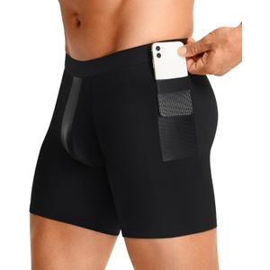 TAILONG Men's Compression Shorts with Side Pocket, Breathable Mesh Running Compression Underwear Workout Shorts for Athletic, Size L