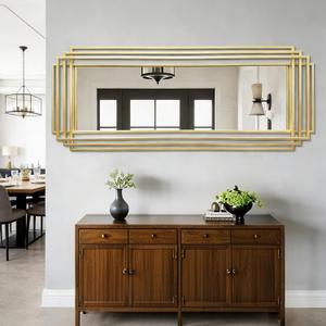 Gold Rectangle Mirror, 55"x22" Geometric Art Deco Mirror with Metal Frame, Large Modern Elegant Wall Mirrors for Living Room Bathroom Entryway Hallway, Hangs Vertically or Horizontally