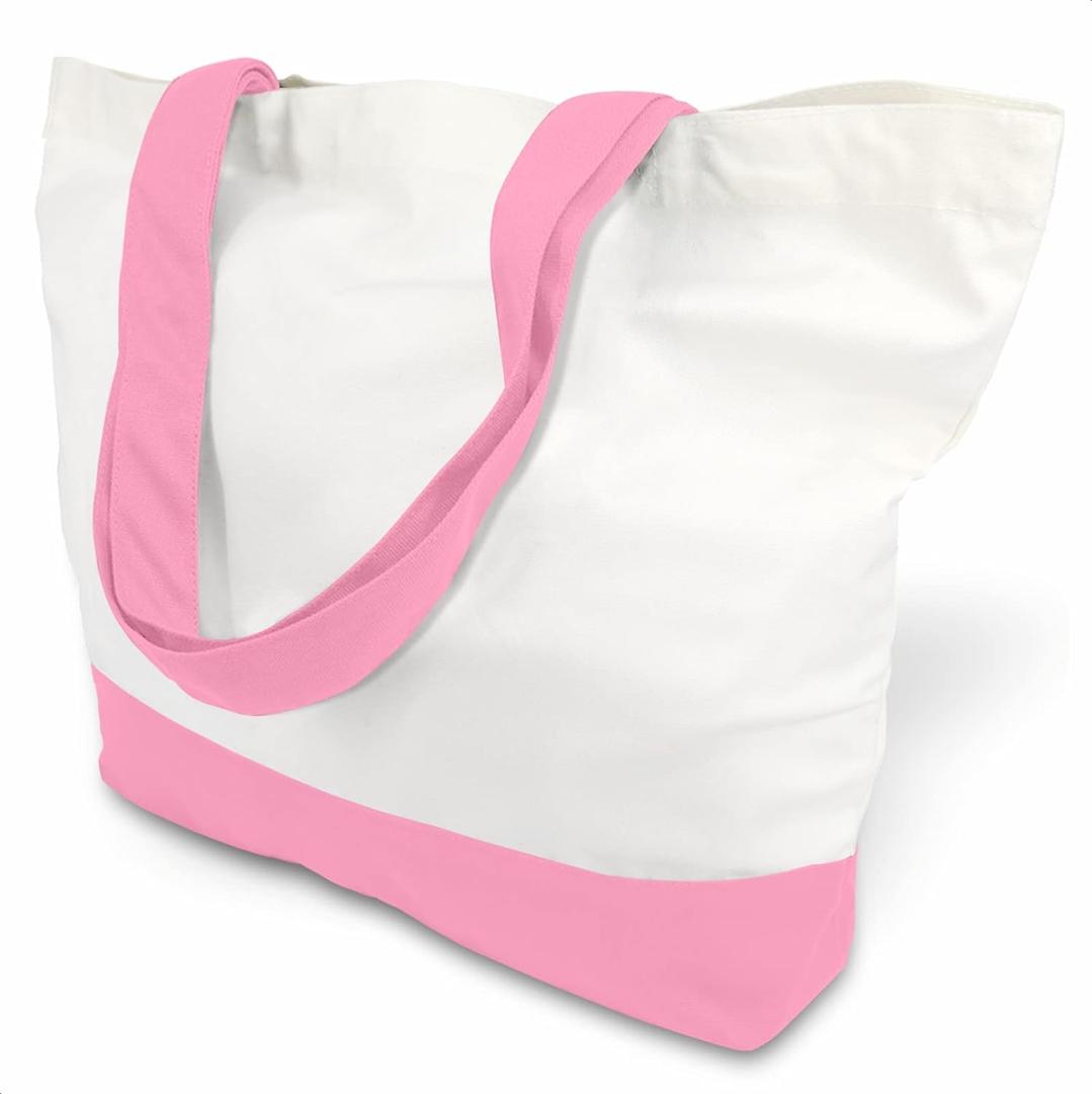 TOPDesign 3-Pack Super Strong Large 12oz Cotton Canvas Tote Bags, Reusable Grocery Shopping Cloth Bags, Fashionable Two-Tone Totes for Crafts, DIY Your Creative Designs (Pink/White)