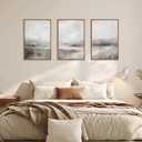 HLNIUC Large Abstract Neutral 3 Piece Wall Art Framed, Gray Lake Landscape Canvas Decor(16x24), Watercolor Smoky Mountain Wall Painting, Modern Minimalist Art Prints for Living Room, Bedroom, Office