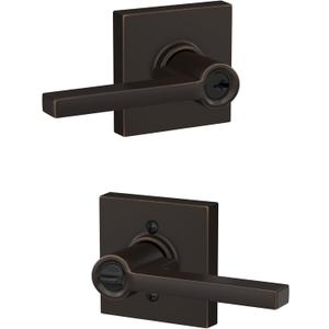 SCHLAGE F51A LAT 716 COL Latitude Lever with Collins Trim Keyed Entry Lock, Aged Bronze