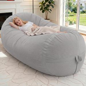 HABUTWAY Bean Bag Chair, 6FT Giant Bean Bag Chair with Memory Foam, Ultra-Soft Corduroy Cover & Zipper Design, Portable Handle Comfy Bean Bag Sofa for Living Room, Bedroom, No Assembly - Light Grey