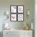 WXHUM Coastal Bathroom Beach Room Decor Nautical Wall Art Prints Set of 4, Preppy Beach Coastal Wall Decor Sailing Club East Coast Posters for Teen Girls Room Dorm, 8x10 inch Unframed