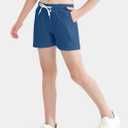 Poroka 5 Pack Girls Athletic Shorts Active Performance Shorts Kids Summer Sports Running Yoga Short with Drawstring Black, Grey, Navy, Pink, Blue, 12-14 Years