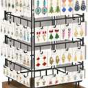 EsLuker.ly Rotating Earring Display Holder Stand for Vendors Events Selling, Large Capacity 64 Hooks Jewelry Rack with Wooden Base for Earring Card Sales, Enhances Retail Display Visibility