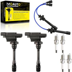 Set of 2 Ignition Coils Pack UF295 MD362907 & 4 PCS Iridium Spark Plugs with Wire Set Compatible with Chrysler Sebring Dodge Stratus Mitsubishi Eclipse Galant Lancer Mirage Outlander - L4