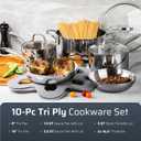 Gotham Steel 10 Pcs Tri Ply Stainless Steel Cookware Set, Pots and Pans Set with Induction Bottom, Made Without PTFE PFOA PFOS, Metal Utensil Safe, Oven and Dishwasher Safe