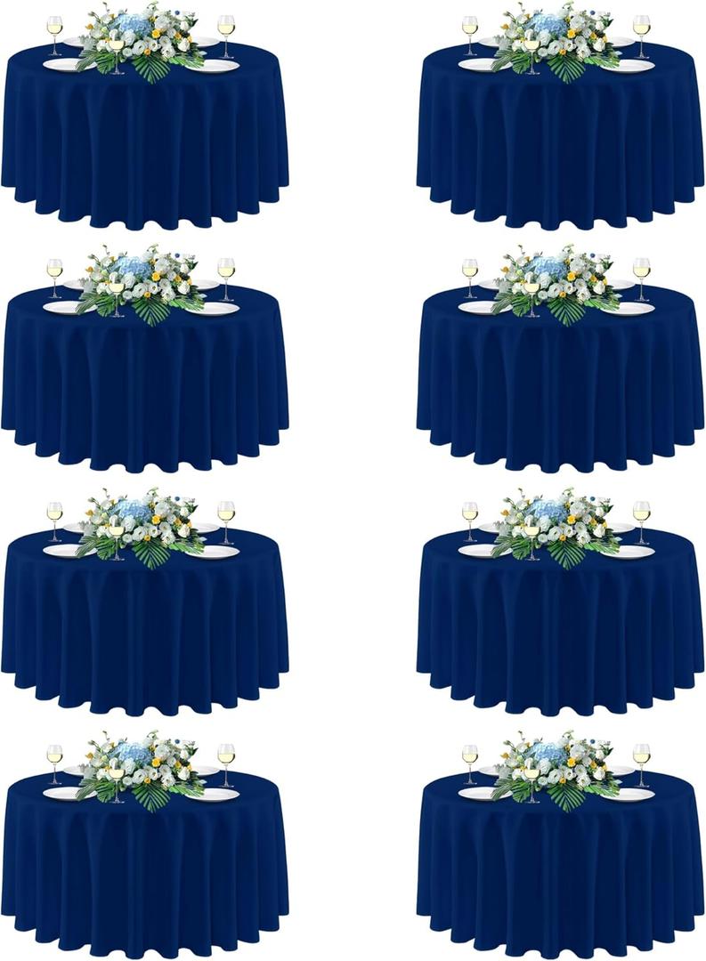 sancua Round Tablecloth 90 Inch Diameter, 8 Pack - Circle Polyester Fabric Table Cloth for Wedding Party Reception Banquet Birthday, Washable Formal Table Cover (Fit 30-72 Inch Tables), Navy Blue