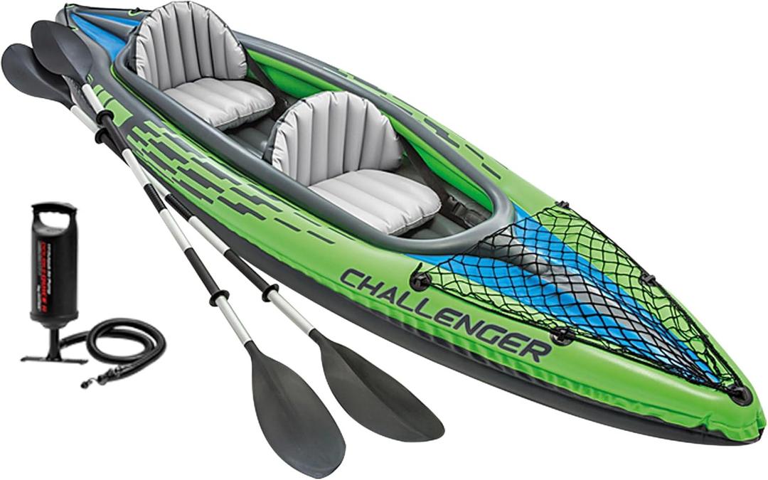 INTEX Challenger Inflatable Kayak Series: Includes Deluxe 86in Kayak Paddles and High-Output Pump  SuperStrong PVC  Adjustable Seat with Backrest  Removable Skeg  Cargo Storage Net