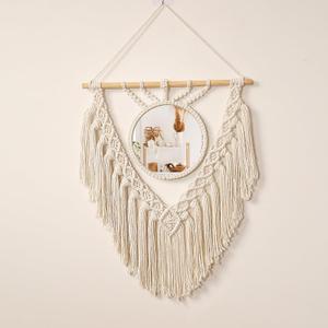 jontell Boho Round Wall Mirror Macrame Wall Hanging Circle Hanging Mirror for Over Sink Bedroom Living Room Apartment Entryway Girl Bedroom Decoration Vanity