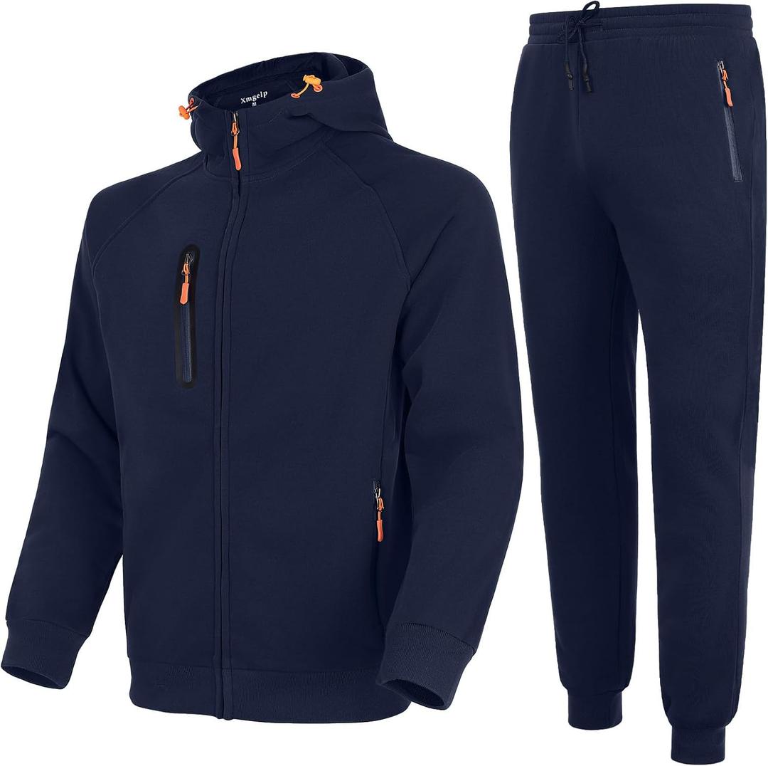 Sweatsuits for Men 2 Piece Hoodie Men's Jogging Tracksuit Set Casual Athletic Long Sleeve Outfit Suit Set, Navy L