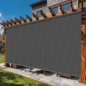 12'W x 8'H Gray Outdoor Roller Shade with Crank Wand Patio Shades Roll up, UV Blocking & Privacy Protection