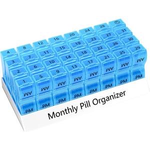 Monthly Pill Organizer 2 Times a Day, 30 Day Pill Box Organizer, One Month AM PM Pill Case Small Compartments to Hold Vitamin and 31 Day Travel Medicine Organizer, 4 Week Pill Cases (Blue)
