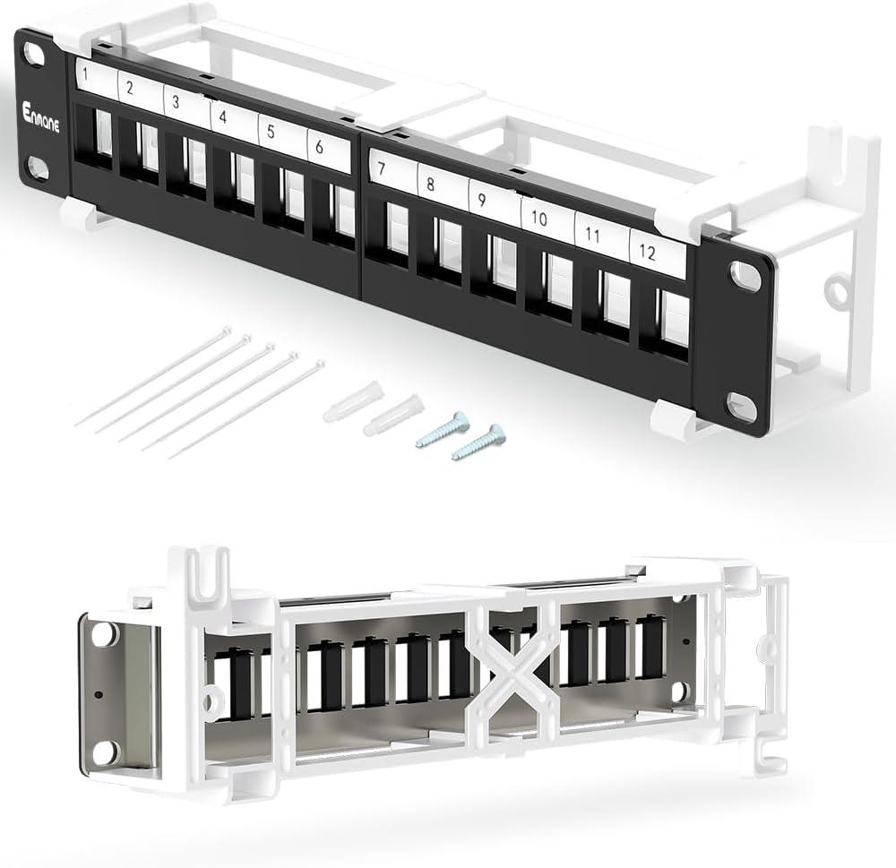 12 Port Blank Keystone Patch Panel Wall Mount 10-inch with 89D Bracket Ethernet Patch Panel