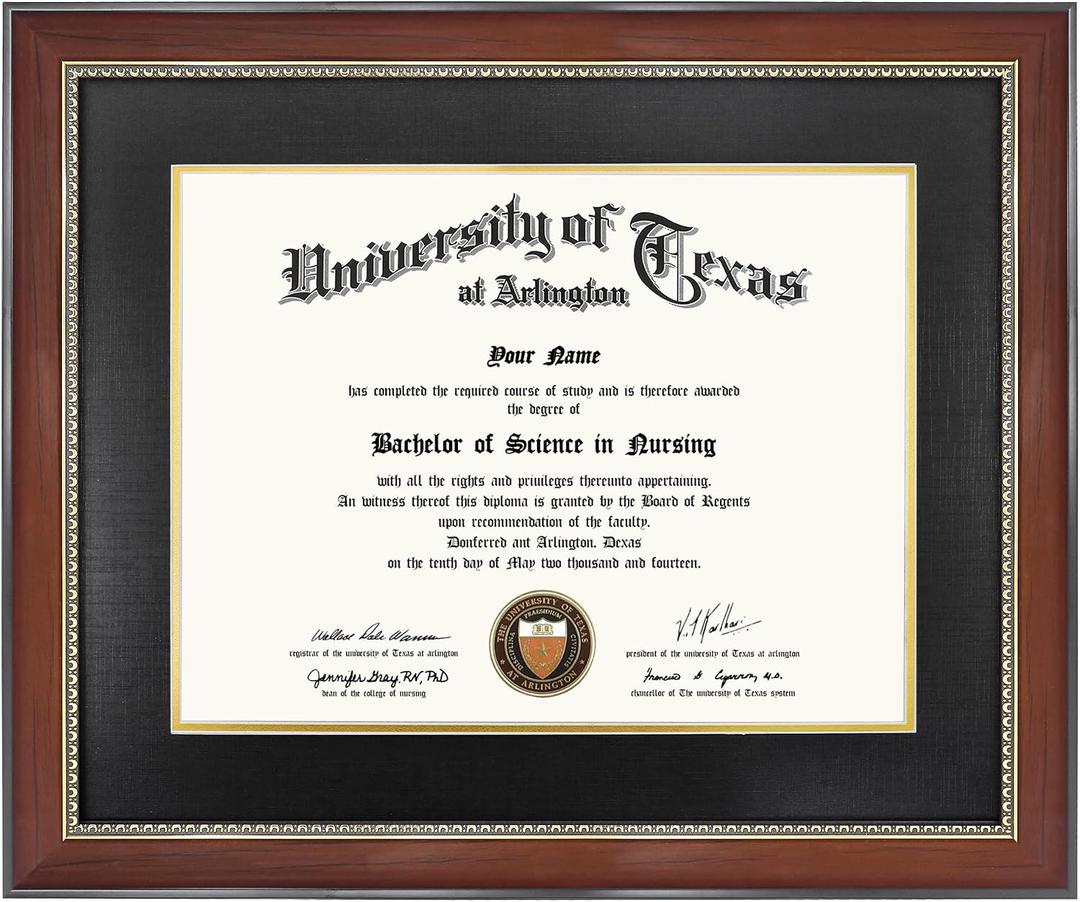GMFrames 11x14 Diploma Frame with Double Mat, UV Protection Acrylic & Gold Beaded Mahogany, Wall Mount for Certificates, Ideal Graduation Gift, Diploma 15x18 or 11x14 with Mat
