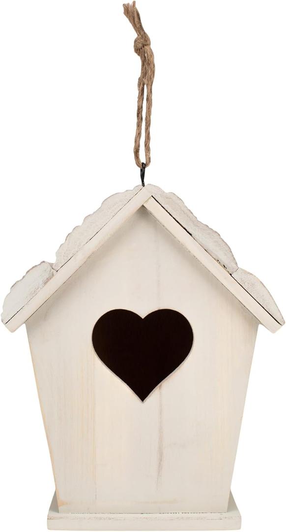 NAT & Jules Heart Cutout White 10 x 8.5 Fir Wood Hanging Bird House